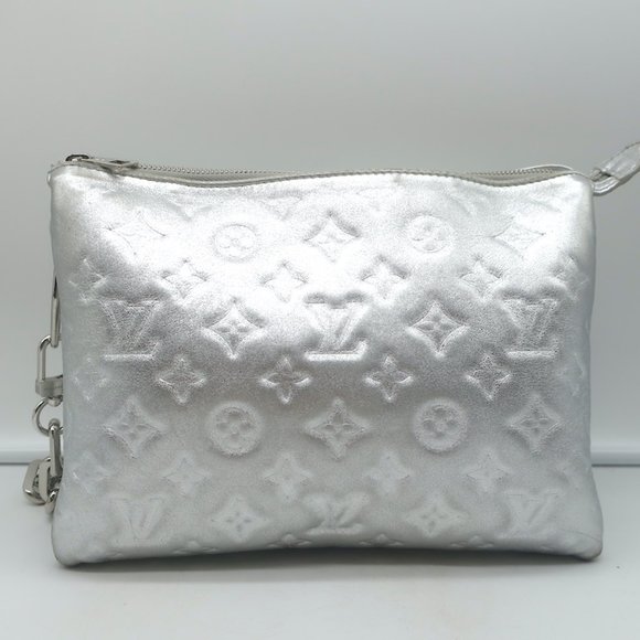 LOUIS VUITTON COUSSIN PM SHOULDER BAG SILVER MONOGRAM EMBOSSED LEATHER CROSSBODY - Picture 3 of 12